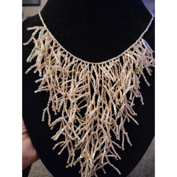 Hand-Made Light Pink Beaded Multiple Strands Boho Bib Necklace 20 inches - Picture 1 of 5